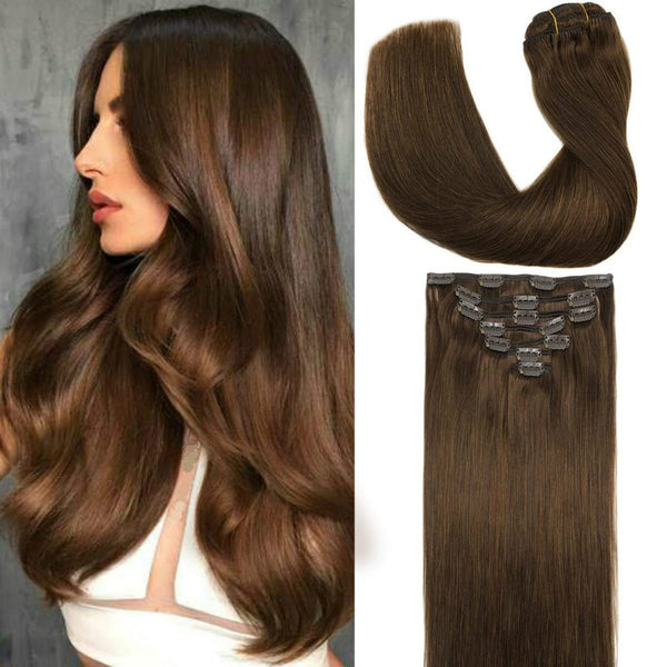 Clip de cheveux humains dans les extensions Ombre Bleach Blonde 7pcs 120g Remy Hair Clip Extensions Straight Natural Thick Hair Clip extension - EvaParisBeauty