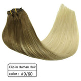 Clip de cheveux humains dans les extensions Ombre Bleach Blonde 7pcs 120g Remy Hair Clip Extensions Straight Natural Thick Hair Clip extension - EvaParisBeauty