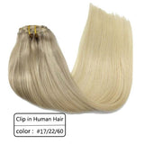 Clip de cheveux humains dans les extensions Ombre Bleach Blonde 7pcs 120g Remy Hair Clip Extensions Straight Natural Thick Hair Clip extension - EvaParisBeauty